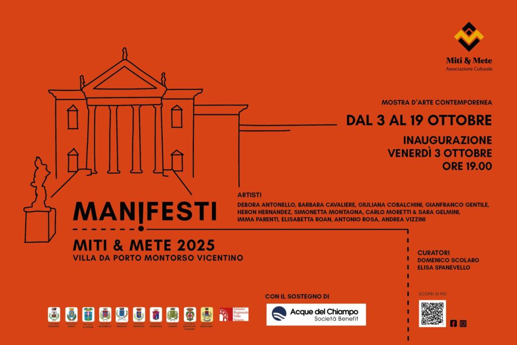 Acque del Chiampo | Montorso Vicentino, venerdì (3 ottobre) l’inaugurazione della mostra d’arte contemporanea “Manifesti” allestita a Villa da Porto con il sostegno di Acque del Chiampo